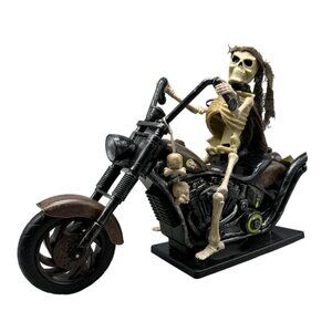 Dan-Dee INT'L 2006 Animated Skeleton Reaper Motorcyclist Stand Halloween READ